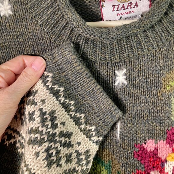Womens Vintage 80s Tiara Floral Sweater Cottagecore 18/20 Ramie Cotton Other Gre - Picture 3 of 8